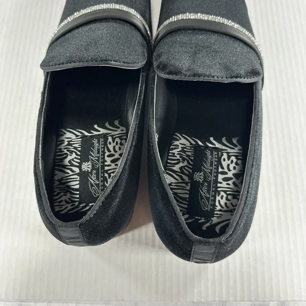 After Midnight Men's Black Velvet Loafers - Rhinestone Band Formal Shoes Size 14